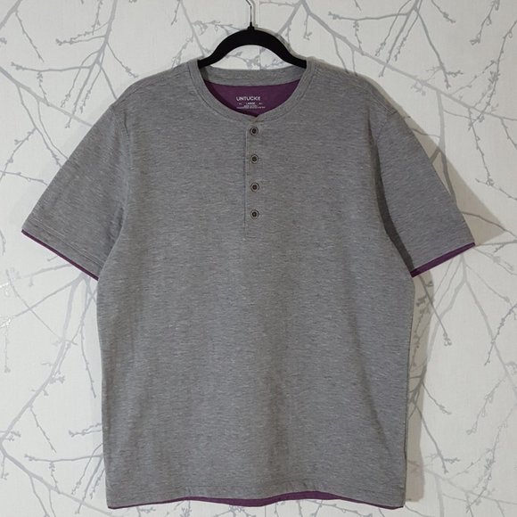 Untuckit Gray Cotton Blend Lined Short Sleeve Crewneck T-Shirt - Picture 1 of 5